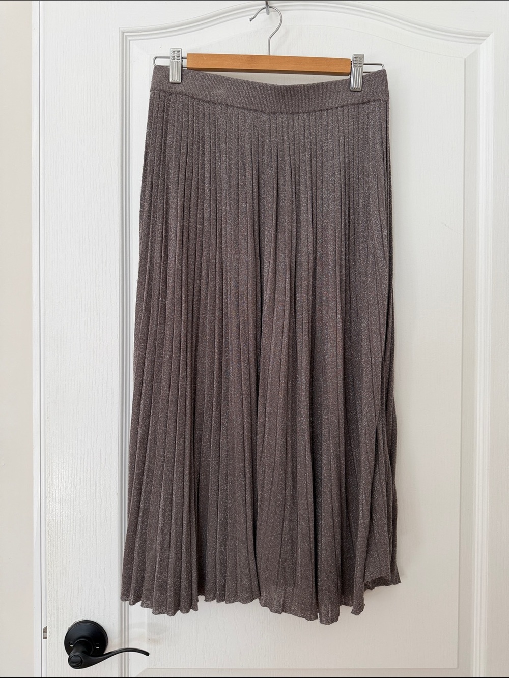 Club Monaco Pleated Shimmer Maxi Skirt - Taupe Metallic